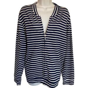 Links Blue Strip Zipper Casual Vaca Cottage Cardigan W/pockets XL
